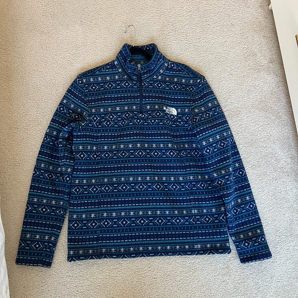 The North Face Men's Blue and White Zip Up Sweater